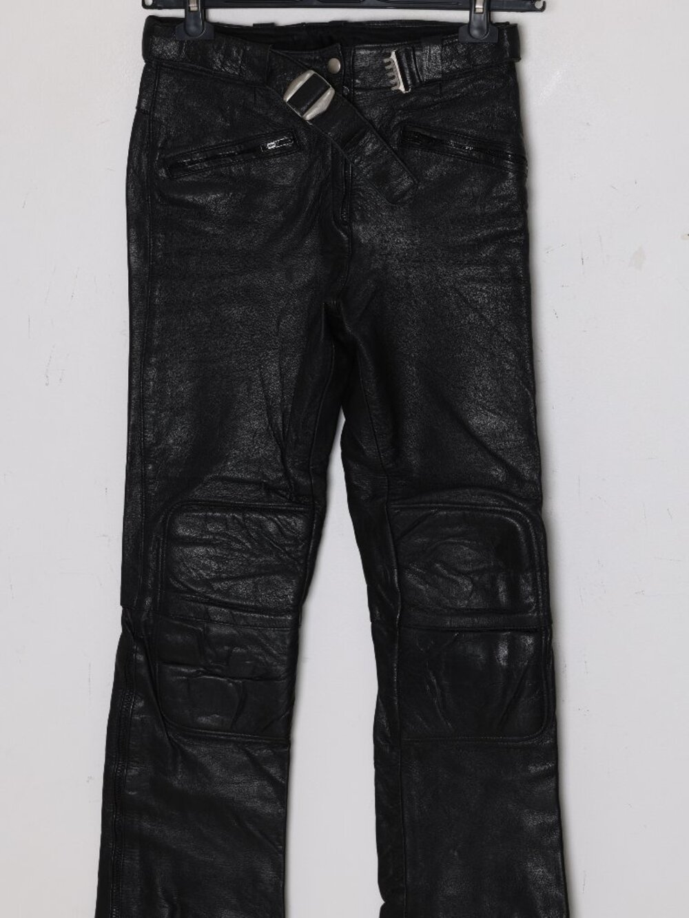 1980–1995 Leather Biker Pants, Reinforced Knee Panels, Waist Strap